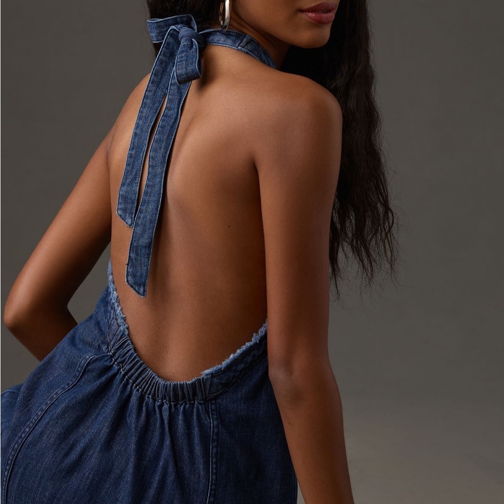 Pilcro Anthropologie Denim Halter Backless Dress